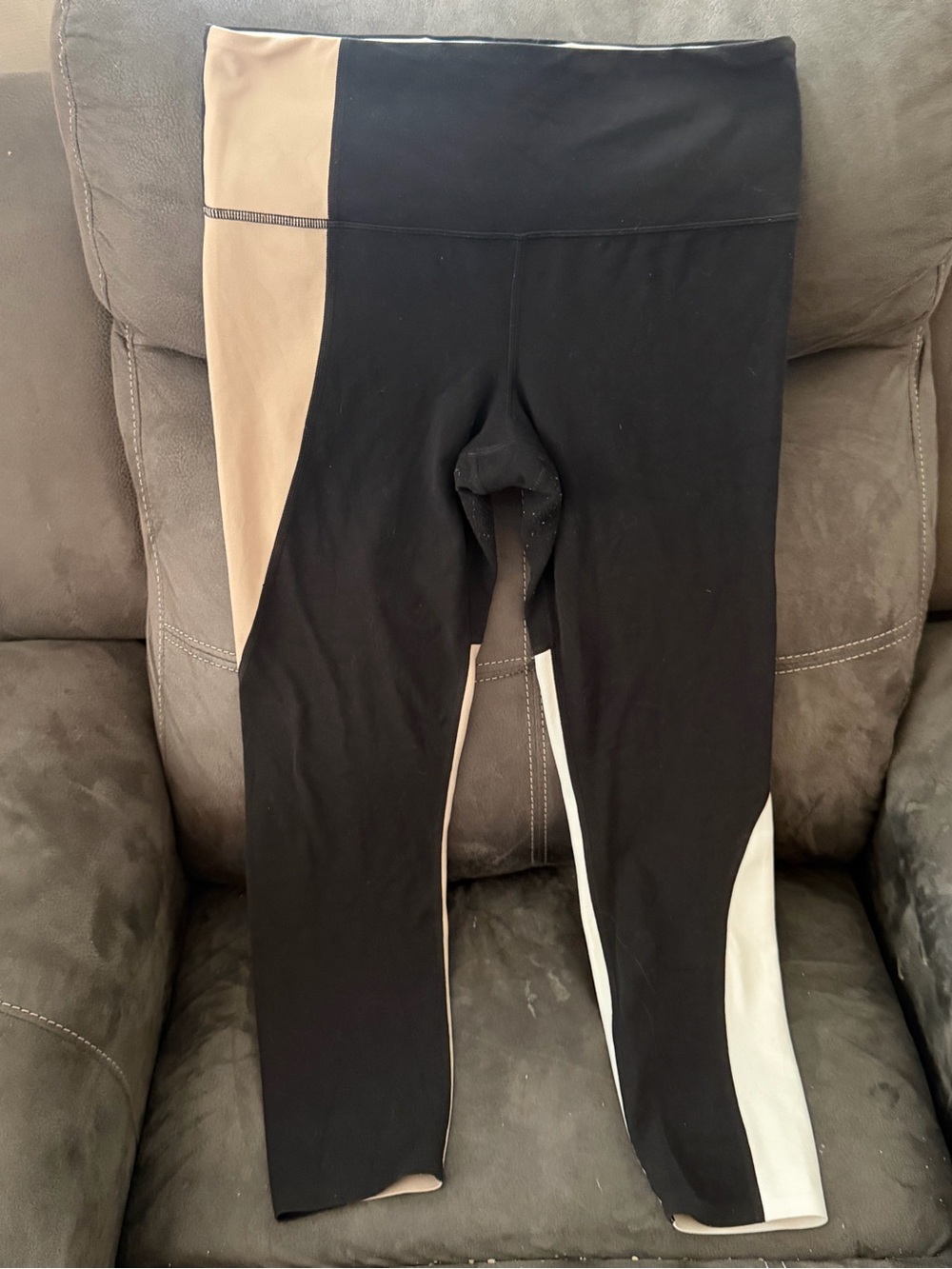 Athleta Black with Beige and White Colorblock Leggings